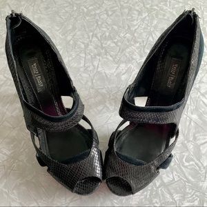 WHBM Sexy Sky-High Snakeskin Platforms 7.5